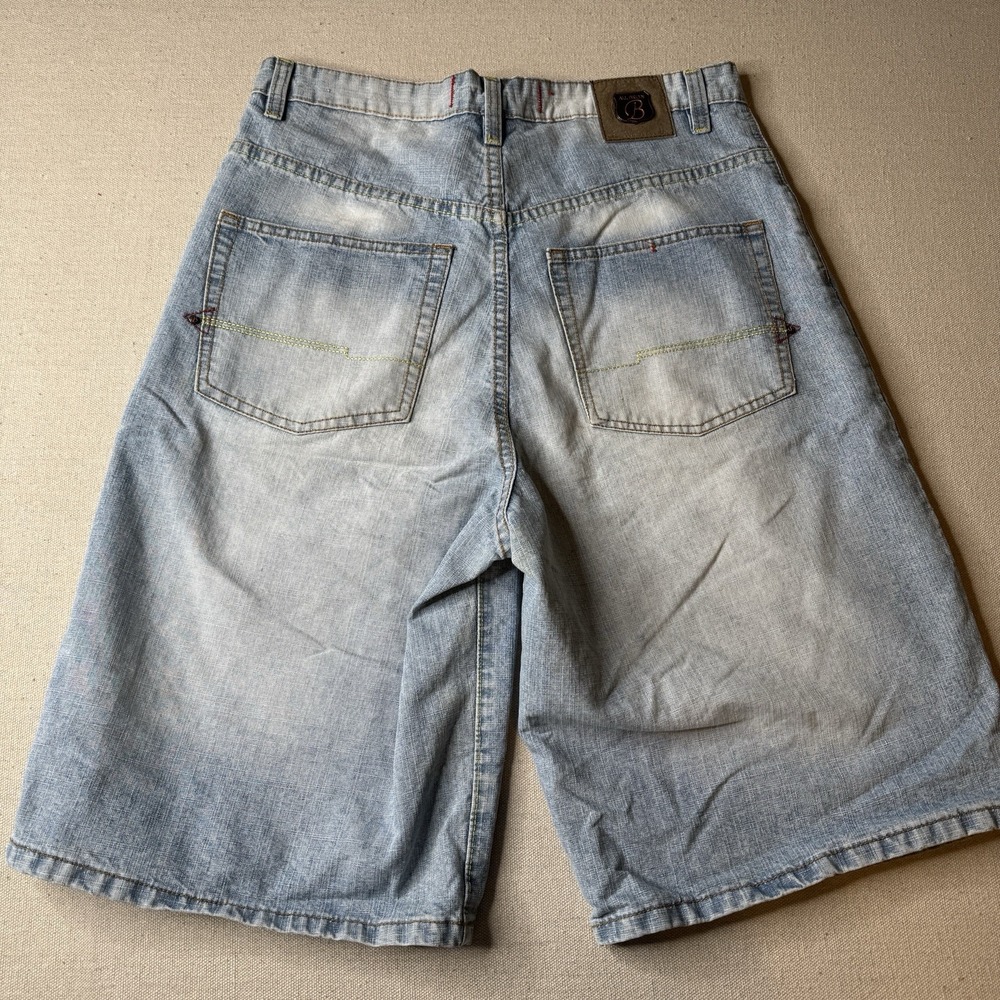 VTG Brooklyn Express Jean Shorts Men 32 Long Baggy Denim Washed Out Fade Y2K - Picture 3 of 7